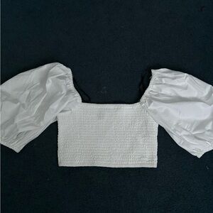 White dress shirt, off the shoulder puffy sleeves